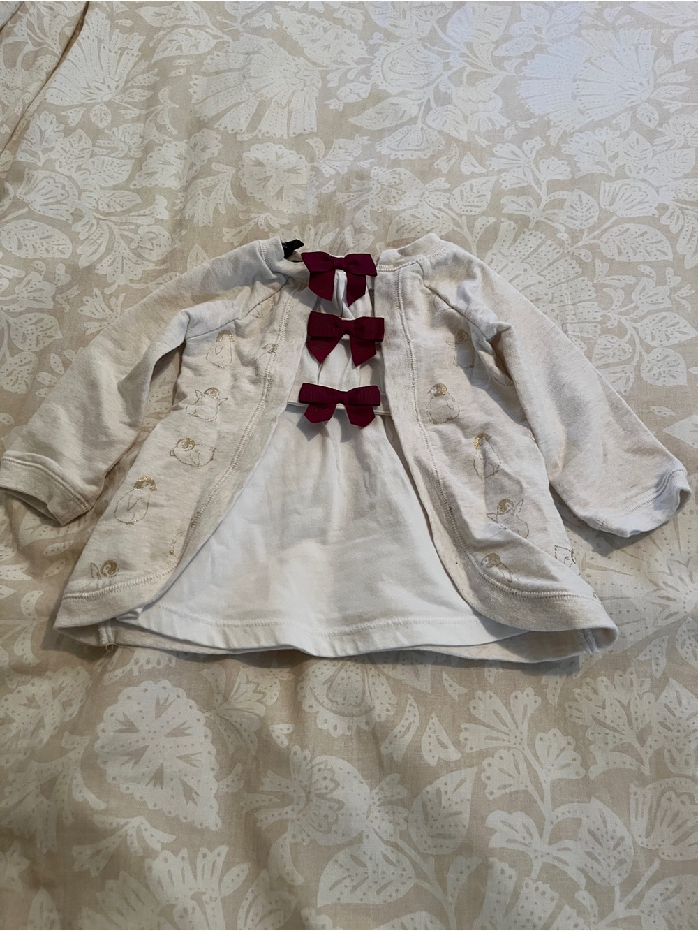 White Baby Top with Back Burgundy Bows